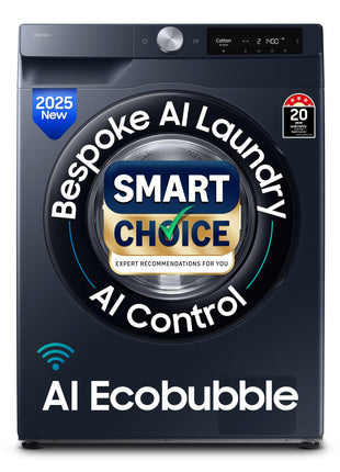 Samsung Smart Choice 9 kg, 5 Star, AI Control, AI Ecobubble, Super Speed, Wi-Fi, Hygiene Steam with Inbuilt Heater, Digital Inverter, Fully-Automatic Front Load Washing Machine (WW90DG6U24ASTL, NAVY) 