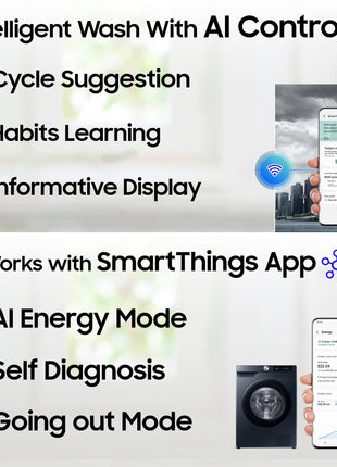 Samsung Smart Choice 9 kg, 5 Star, AI Control, AI Ecobubble, Super Speed, Wi-Fi, Hygiene Steam with Inbuilt Heater, Digital Inverter, Fully-Automatic Front Load Washing Machine (WW90DG6U24ASTL, NAVY) 