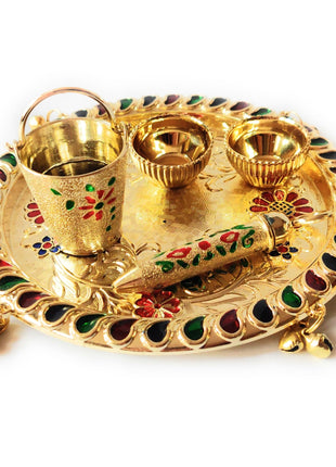 Sau Rang Laddu Gopal Meenakari Plate for Holi with Balti Pichkari (Symbolic Toy only) and 2 Empty Bowls. Material Plastic 