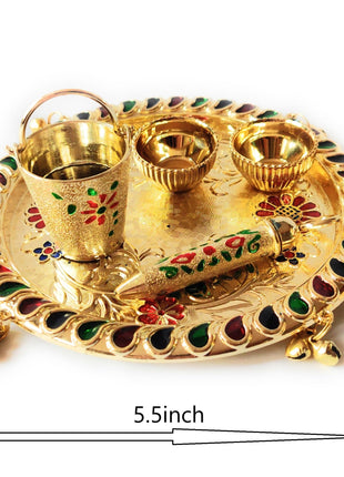 Sau Rang Laddu Gopal Meenakari Plate for Holi with Balti Pichkari (Symbolic Toy only) and 2 Empty Bowls. Material Plastic 