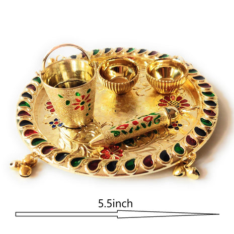 Sau Rang Laddu Gopal Meenakari Plate for Holi with Balti Pichkari (Symbolic Toy only) and 2 Empty Bowls. Material Plastic 