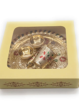 Sau Rang Laddu Gopal Meenakari Plate for Holi with Balti Pichkari (Symbolic Toy only) and 2 Empty Bowls. Material Plastic 