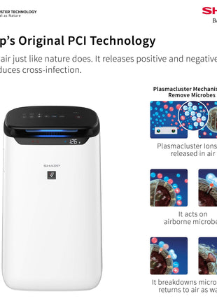 SHARP Room Air Purifier Fp-J60M-W With High Density Plasmacluster Ion Technology, Haze Mode, Sleep Mode And Anti-Pollen Mode | Coverage Area: Upto 550 Ft², White 