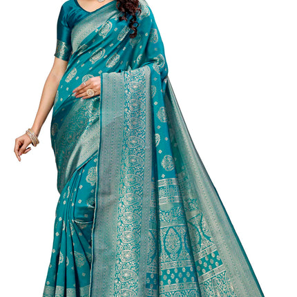 Shasmi Women's Banarasi Saree Pure Kanjivaram Silk Saree Soft new ladies 2025 Design Wear Pattu Sarees Latest Party Sari collections With Blouse Piece for Wedding sadi (PARI-218 RAMA) 