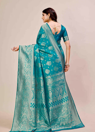 Shasmi Women's Banarasi Saree Pure Kanjivaram Silk Saree Soft new ladies 2025 Design Wear Pattu Sarees Latest Party Sari collections With Blouse Piece for Wedding sadi (PARI-218 RAMA) 