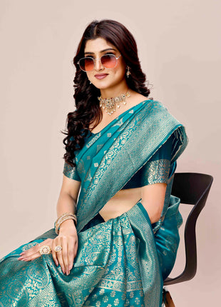 Shasmi Women's Banarasi Saree Pure Kanjivaram Silk Saree Soft new ladies 2025 Design Wear Pattu Sarees Latest Party Sari collections With Blouse Piece for Wedding sadi (PARI-218 RAMA) 