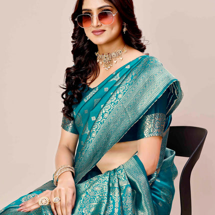 Shasmi Women's Banarasi Saree Pure Kanjivaram Silk Saree Soft new ladies 2025 Design Wear Pattu Sarees Latest Party Sari collections With Blouse Piece for Wedding sadi (PARI-218 RAMA) 