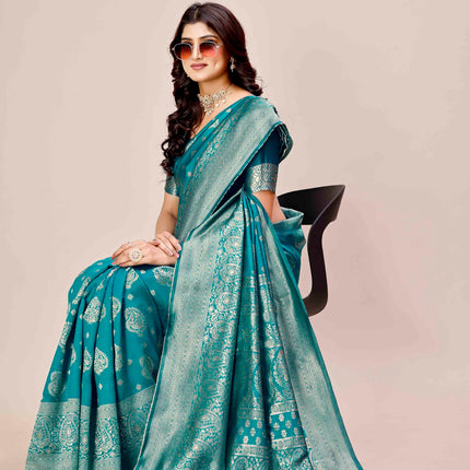 Shasmi Women's Banarasi Saree Pure Kanjivaram Silk Saree Soft new ladies 2025 Design Wear Pattu Sarees Latest Party Sari collections With Blouse Piece for Wedding sadi (PARI-218 RAMA) 