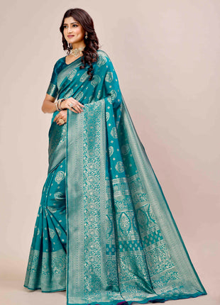 Shasmi Women's Banarasi Saree Pure Kanjivaram Silk Saree Soft new ladies 2025 Design Wear Pattu Sarees Latest Party Sari collections With Blouse Piece for Wedding sadi (PARI-218 RAMA) 