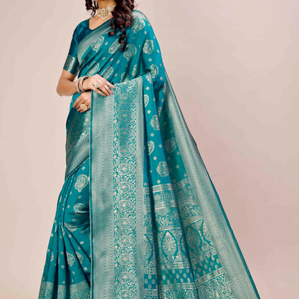 Shasmi Women's Banarasi Saree Pure Kanjivaram Silk Saree Soft new ladies 2025 Design Wear Pattu Sarees Latest Party Sari collections With Blouse Piece for Wedding sadi (PARI-218 RAMA) 