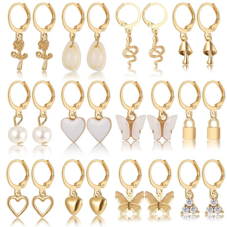 Shining Diva Fashion 12 Pairs Combo Set Latest Stylish Drop Earrings for Women and Girls (15859er) 