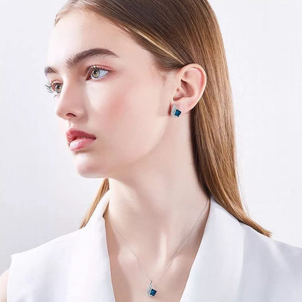 Shining Diva Fashion Angel Wings Platinum Plated Crystal Pendant Necklace Jewellery Set Gifts for Women and Girls (Blue) (14622s) Valentine Gift for Girlfriend 