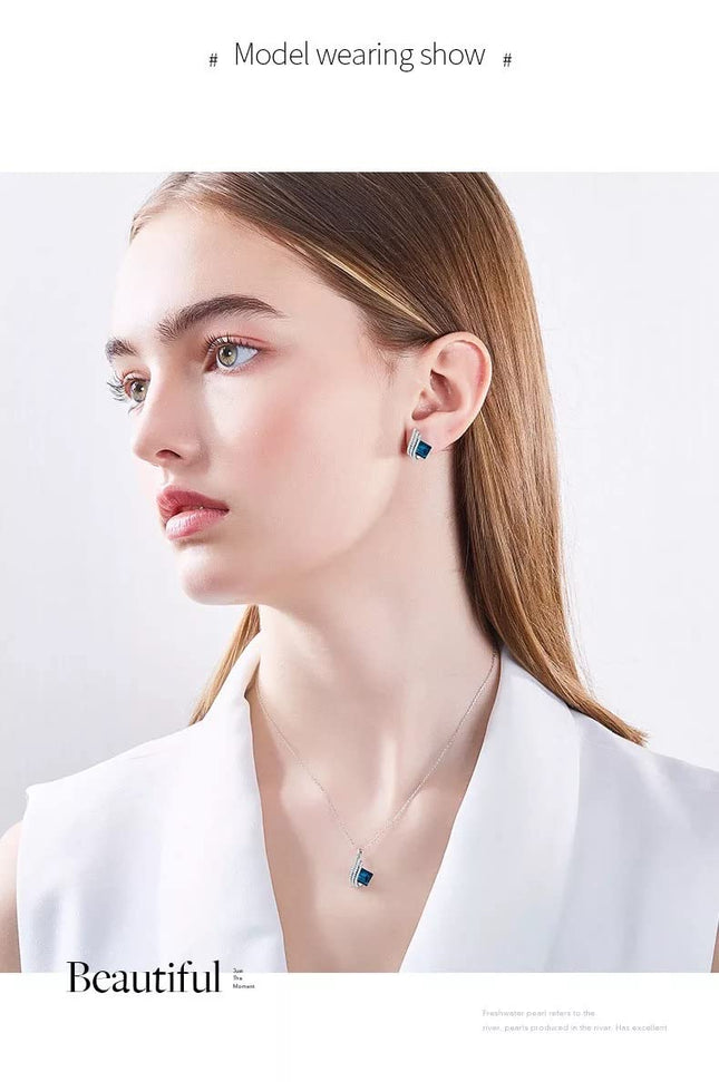 Shining Diva Fashion Angel Wings Platinum Plated Crystal Pendant Necklace Jewellery Set Gifts for Women and Girls (Blue) (14622s) Valentine Gift for Girlfriend 