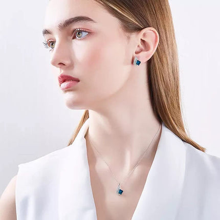 Shining Diva Fashion Angel Wings Platinum Plated Crystal Pendant Necklace Jewellery Set Gifts for Women and Girls (Blue) (14622s) Valentine Gift for Girlfriend 