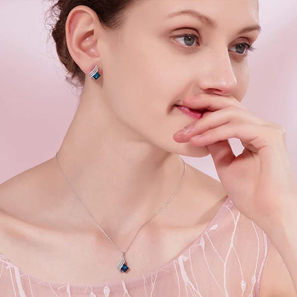 Shining Diva Fashion Angel Wings Platinum Plated Crystal Pendant Necklace Jewellery Set Gifts for Women and Girls (Blue) (14622s) Valentine Gift for Girlfriend 