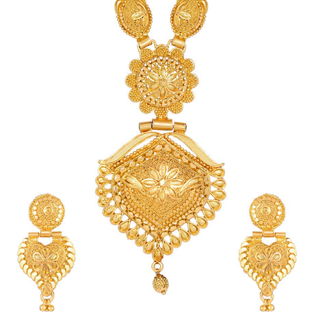 Shining Diva Fashion Latest Long Design Necklace Set For Women Traditional One Gram Gold Plated Jewellery Set for Women (Golden) (11508s) 