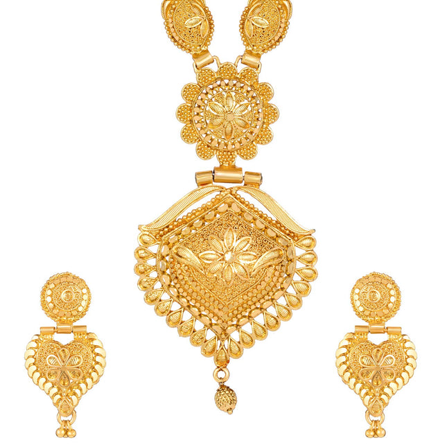 Shining Diva Fashion Latest Long Design Necklace Set For Women Traditional One Gram Gold Plated Jewellery Set for Women (Golden) (11508s) 