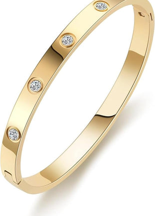 Shining Diva Fashion Latest Stylish Stainless Steel Crystal Gift Bangle Bracelet for Women and Girls (15747b)(Gold) Valentine Gift for Girlfriend 