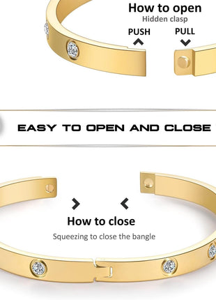 Shining Diva Fashion Latest Stylish Stainless Steel Crystal Gift Bangle Bracelet for Women and Girls (15747b)(Gold) Valentine Gift for Girlfriend 