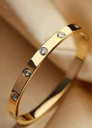 Shining Diva Fashion Latest Stylish Stainless Steel Crystal Gift Bangle Bracelet for Women and Girls (15747b)(Gold) Valentine Gift for Girlfriend 