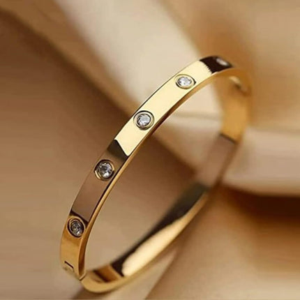 Shining Diva Fashion Latest Stylish Stainless Steel Crystal Gift Bangle Bracelet for Women and Girls (15747b)(Gold) Valentine Gift for Girlfriend 
