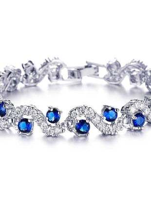 Shining Diva Fashion Royal Blue Crystal CZ Silver Plated Stylish Bracelet Gift for Girls Women(9576b) 