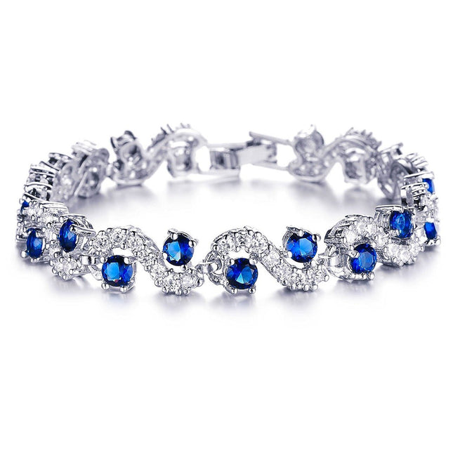 Shining Diva Fashion Royal Blue Crystal CZ Silver Plated Stylish Bracelet Gift for Girls Women(9576b) 