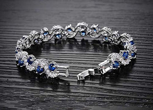 Shining Diva Fashion Royal Blue Crystal CZ Silver Plated Stylish Bracelet Gift for Girls Women(9576b) 