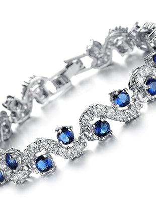 Shining Diva Fashion Royal Blue Crystal CZ Silver Plated Stylish Bracelet Gift for Girls Women(9576b) 