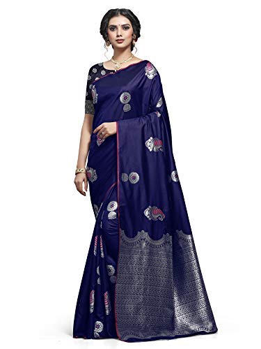 Shiv Textiles Women's Banarasi Silk Saree (ZM01 Navy Blue_Dark) 