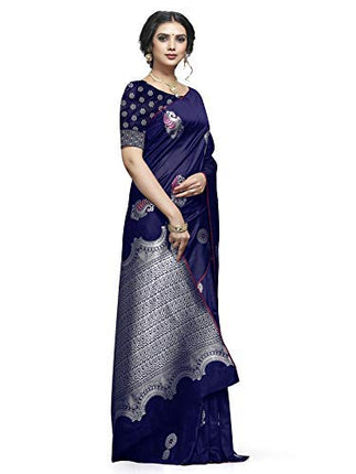 Shiv Textiles Women's Banarasi Silk Saree (ZM01 Navy Blue_Dark) 