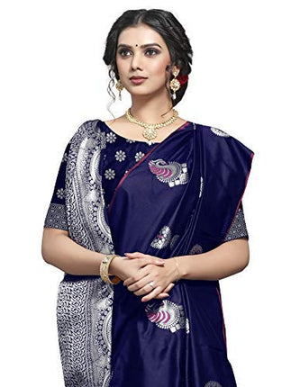Shiv Textiles Women's Banarasi Silk Saree (ZM01 Navy Blue_Dark) 