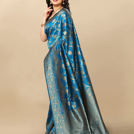 Sidhidata Women's Kanjivaram Banarasi Jacquard Silk Saree With Blouse Piece (Silk Hanuman Sky Blue_Sky Blue_Free Size) 