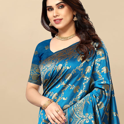 Sidhidata Women's Kanjivaram Banarasi Jacquard Silk Saree With Blouse Piece (Silk Hanuman Sky Blue_Sky Blue_Free Size) 