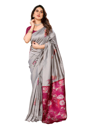 Sidhidata Women's Kanjivaram Banarasi Soft Silk Saree With Unstitched Blouse Piece (Silk Double Rose Greyyy_Grey_Free Size) 