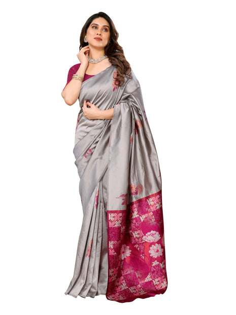 Sidhidata Women's Kanjivaram Banarasi Soft Silk Saree With Unstitched Blouse Piece (Silk Double Rose Greyyy_Grey_Free Size) 