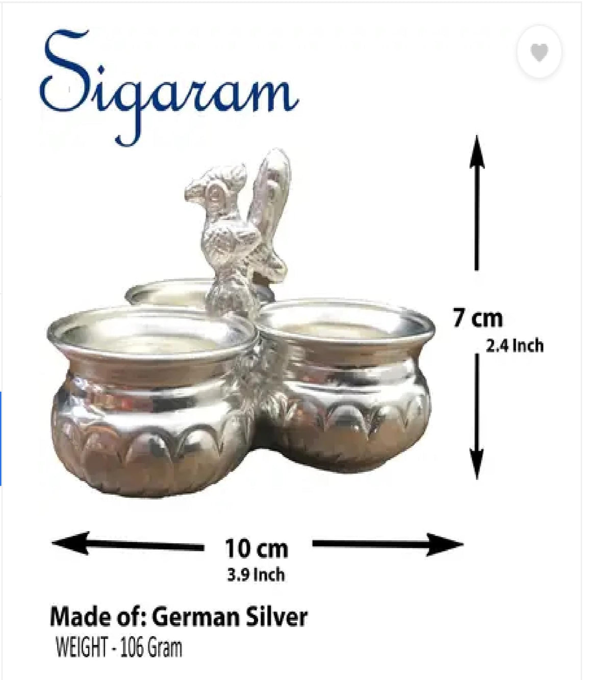 Sigaram German Silver 4x3 Inch Peacock Handle Peacock Handle Panchwala Kum Kum Bharani for Home Pooja Decor K2569 