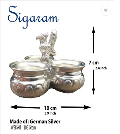 Sigaram German Silver 4x3 Inch Peacock Handle Peacock Handle Panchwala Kum Kum Bharani for Home Pooja Decor K2569 