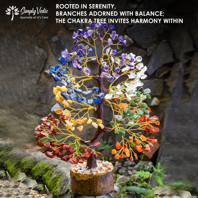 Simply Vedic 7 Chakra Crystal Tree (300 Beads) for Positive Energy, Good Luck, Chakra Activation| Healing Gemstones MoneyTree Feng Shui, Spiritual Gift, Home Decor| Handmade by Traditional Artist 