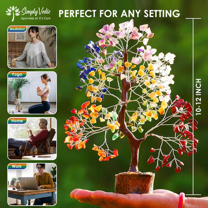 Simply Vedic 7 Chakra Crystal Tree (300 Beads) for Positive Energy, Good Luck, Chakra Activation| Healing Gemstones MoneyTree Feng Shui, Spiritual Gift, Home Decor| Handmade by Traditional Artist 