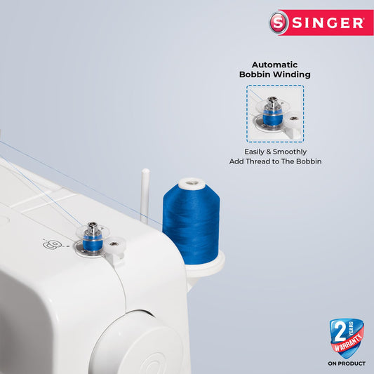 Singer 1409 Electric Sewing Machine -Built-in Stitches 9 and 22 stitch functions with 70wt Powerful motor & Feed dog with106 Teeth in 6 Rows (White) – Get Free Online Interactive Master Class 