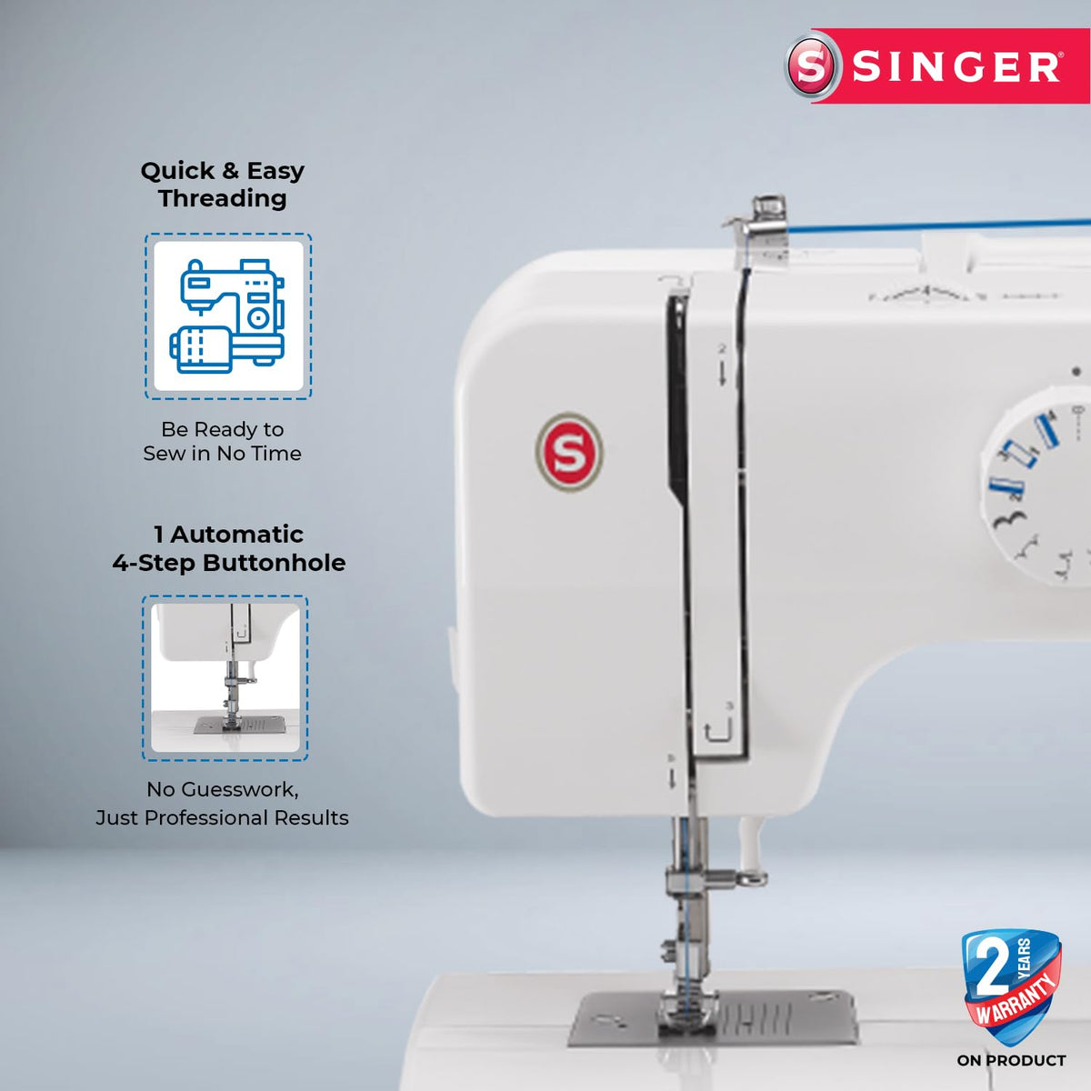 Singer 1409 Electric Sewing Machine -Built-in Stitches 9 and 22 stitch functions with 70wt Powerful motor & Feed dog with106 Teeth in 6 Rows (White) – Get Free Online Interactive Master Class 