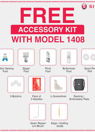 Singer Promise 1408 Zig-Zag Sewing Machine, 8 Built-in Stitches, 24 Stitches Functions with 70W Powerful motor & Feed dog with106 Teeth in 6 Rows (White)-Get Free Online Interactive Master Class 