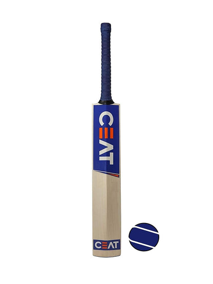 Ske Solid Popular Willow Cricket Bat for All Tennis Balls (Natural, Full Size), Wood, Multicolour (Cricket Bat with Tennis Ball and Cover) 