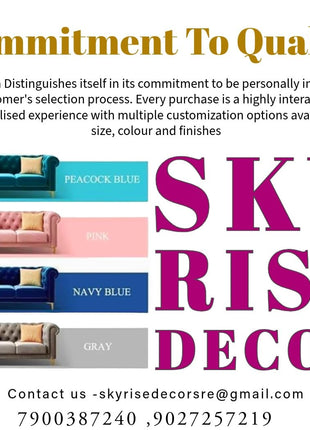 Sky Rise Decor Modern Classic 5 Seater Fabric & Valvet Tufted 3+1+1 Footrest Chesterfield Sofa Living Room and Office (Teal Green) 