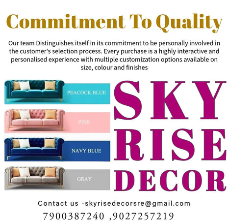 Sky Rise Decor Modern Classic 5 Seater Fabric & Valvet Tufted 3+1+1 Footrest Chesterfield Sofa Living Room and Office (Teal Green) 