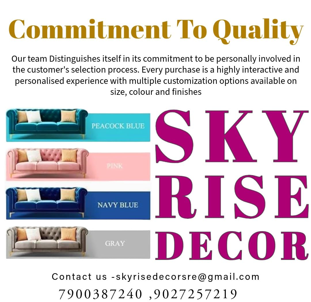 Sky Rise Decor Modern Classic 5 Seater Fabric & Valvet Tufted 3+1+1 Footrest Chesterfield Sofa Living Room and Office (Teal Green) 