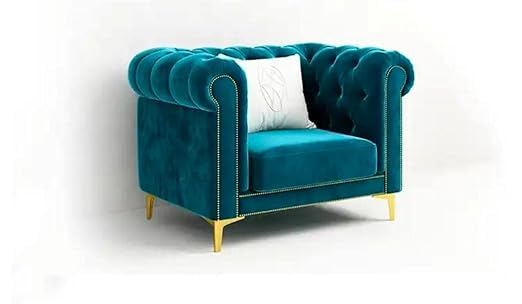 Sky Rise Decor Modern Classic 5 Seater Fabric & Valvet Tufted 3+1+1 Footrest Chesterfield Sofa Living Room and Office (Teal Green) 