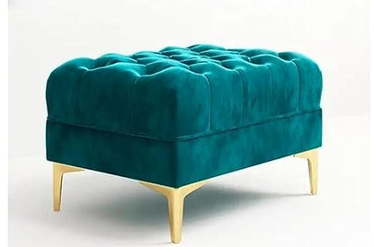 Sky Rise Decor Modern Classic 5 Seater Fabric & Valvet Tufted 3+1+1 Footrest Chesterfield Sofa Living Room and Office (Teal Green) 