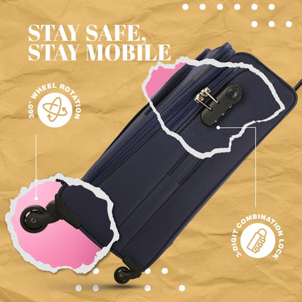 Skybags Rubik Polyester 68 Cms Blue Softsided Check-in Luggage (STRUW68EBLU) 